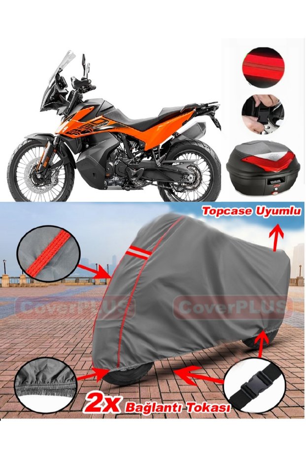 Ktm 890 Adventure Rear Bag Compatible Motor Tarpaulin Motorcycle Tarpaulin Red Stitched Gray