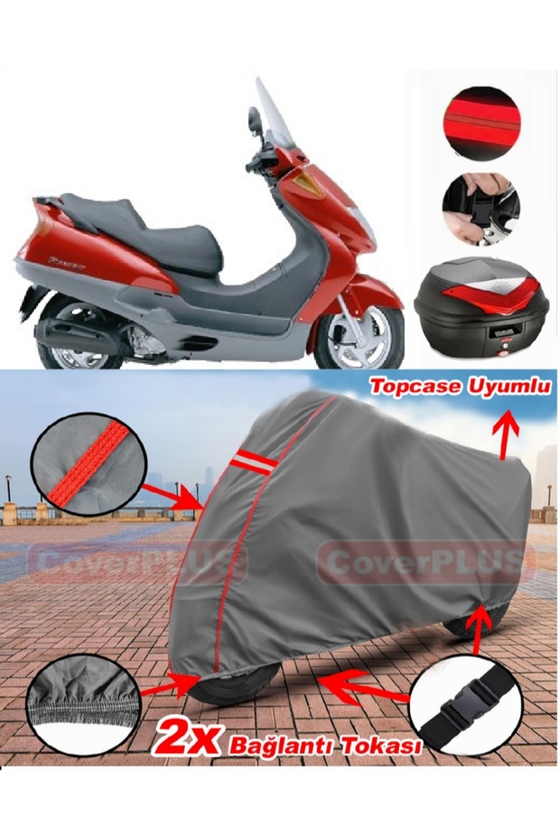 Honda Fes 250 Foresight Rear Case Compatible Motor Tarpaulin Motorcycle Tarpaulin Red Stitched Gray