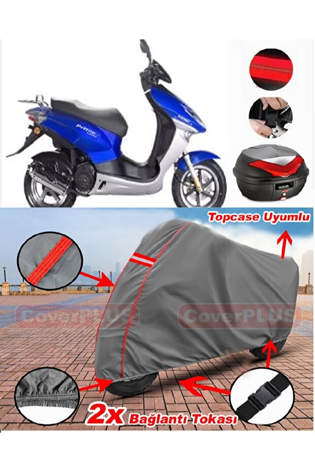 Keeway Matrix 150 Topcase Compatible Motor Tarpaulin Motorcycle Tarpaulin Red Stitched Gray
