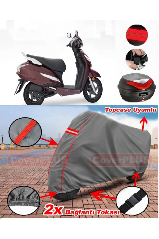 Honda Activa 100 Rear Bag Compatible Motor Tarpaulin Motorcycle Tarpaulin Red Stitched Gray