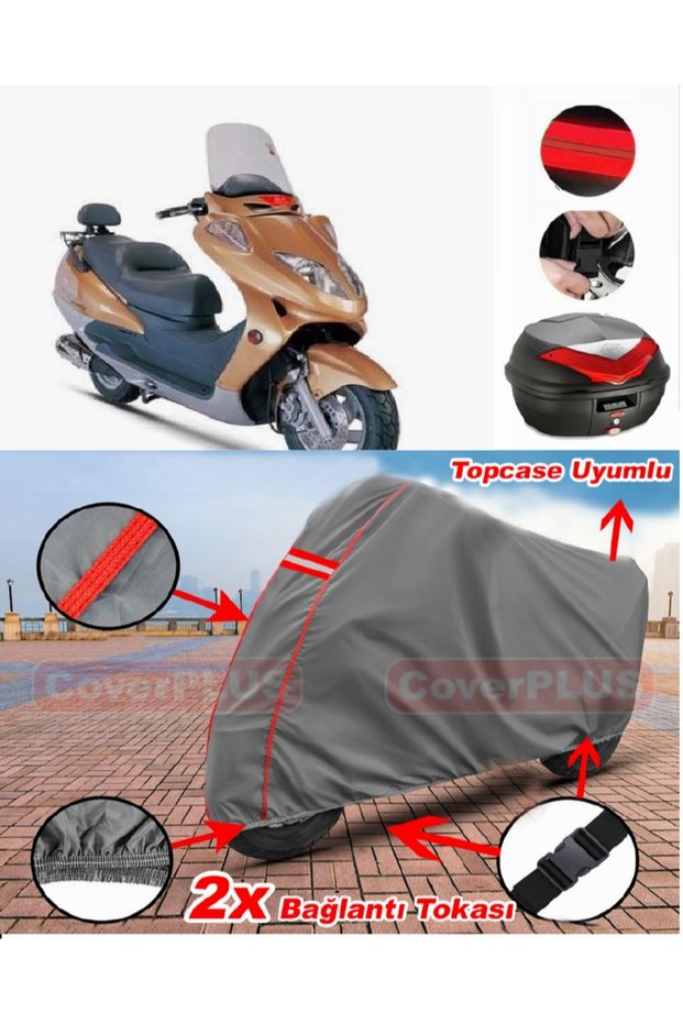 Steel Motor Tiger 150 Rear Bag Compatible Motor Tarpaulin Motorcycle Tarpaulin Red Stitched Gray