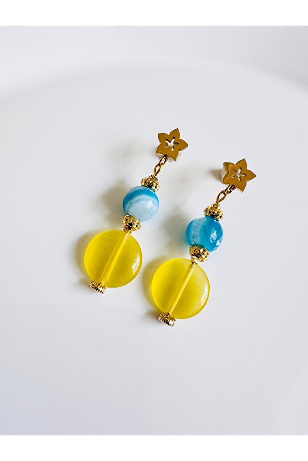 Natural Stone Steel Earrings 5 cm