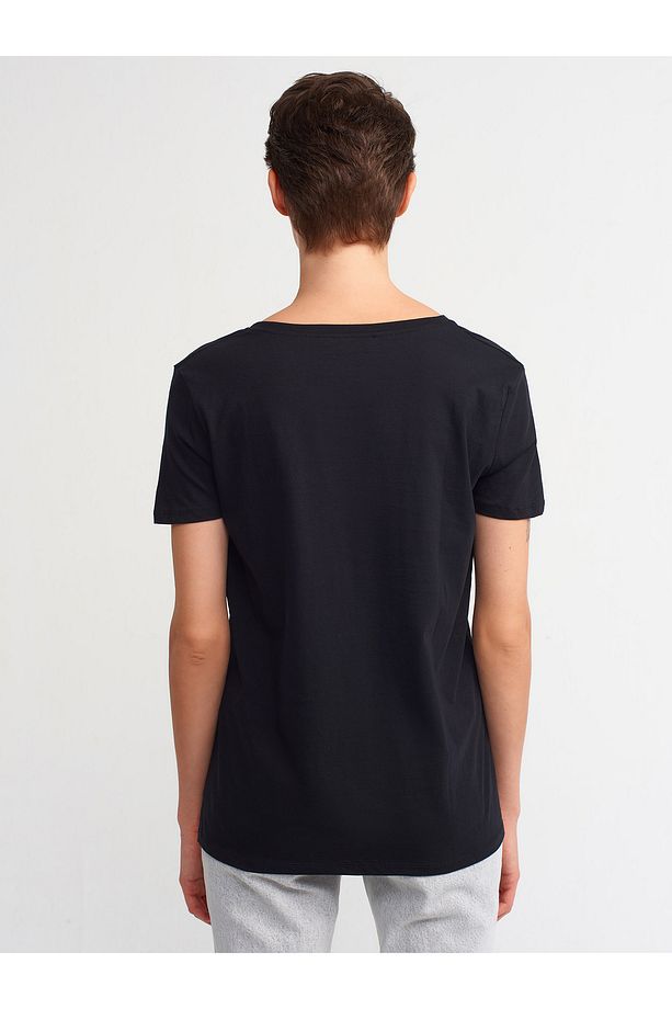 3470 V Yaka Basic T-shirt-siyah - 3
