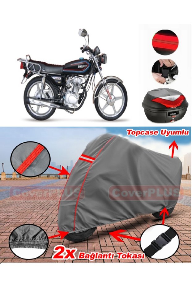 Kuba Leopard 100 Back Bag Compatible Motor Tarpaulin Motorcycle Tarpaulin Red Stitched Gray