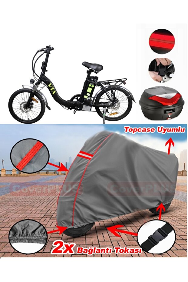 Volta Vb1 Rear Bag Compatible Motor Tarpaulin Motorcycle Tarpaulin Red Stitched Gray