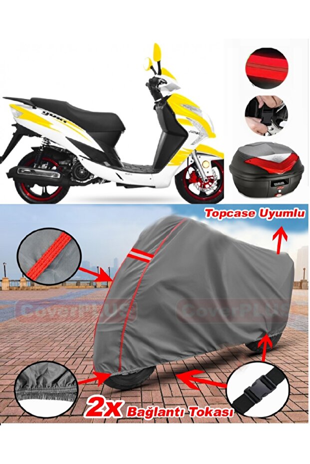 Yuki Yb 150 Jumbo Rear Bag Compatible Engine Tarpaulin Motorcycle Tarpaulin Red Stitched Gray