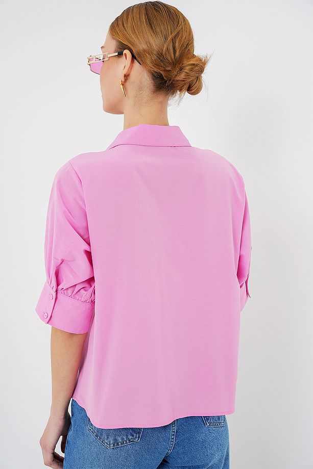 Kadın Kısa Kol Gömlek 20312 - Pembe - 5
