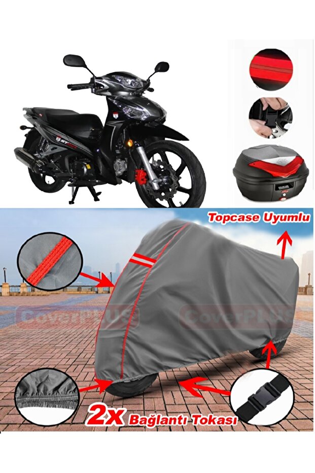 Stmax Mega 100 Rear Bag Compatible Motor Tarpaulin Motorcycle Tarpaulin Red Stitched Gray