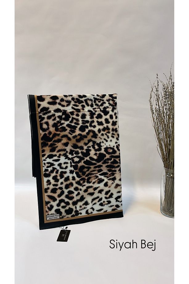Şal - Moss Krep İpek Görünümlü Harika Şal Dökümlü Kaliteli Esnek Kumaş Moda Mağaza Leopar Desen - 1