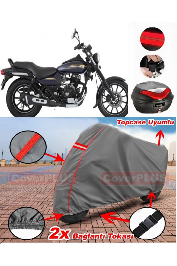 Bajaj Avenger Street 150 Rear Bag Compatible Motor Tarpaulin Motorcycle Tarpaulin Red Stitched Gray