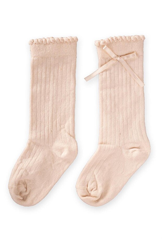 Children's Knee-Length Girls Socks 2-9 Years Sand