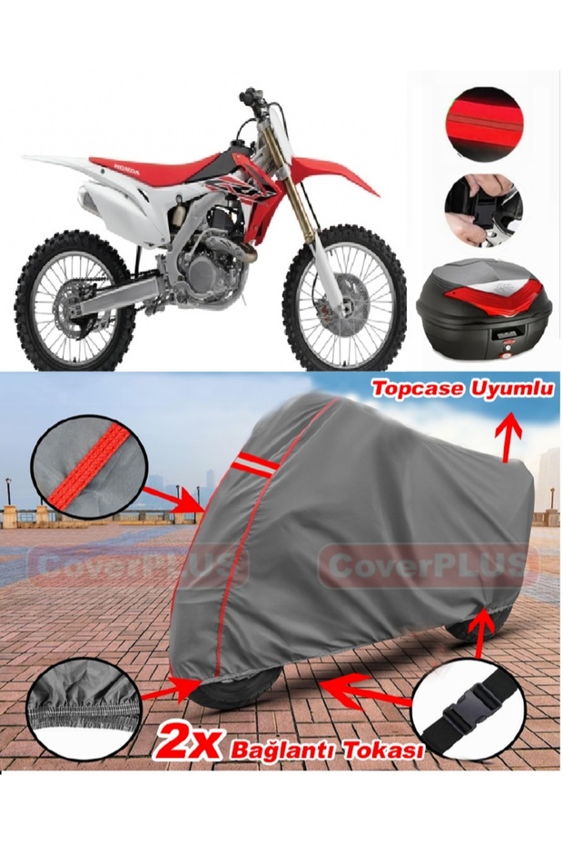 Honda Crf 450 R Rear Bag Compatible Motor Tarpaulin Motorcycle Tarpaulin Red Stitched Gray