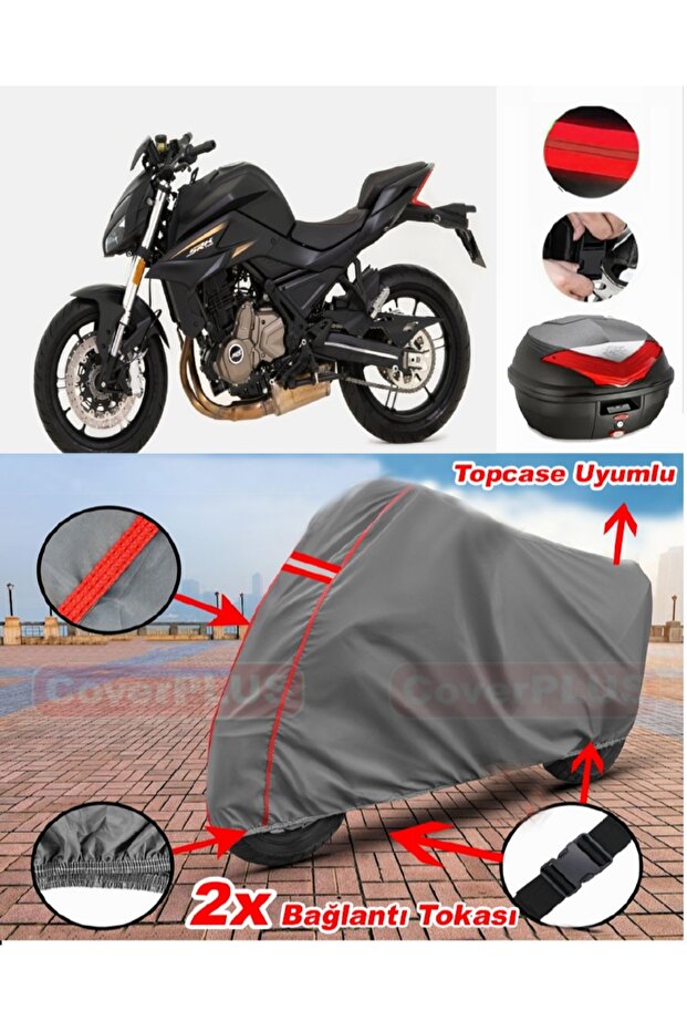 Qj Srk700 Rear Case Compatible Motor Tarpaulin Motorcycle Tarpaulin Red Stitched Gray