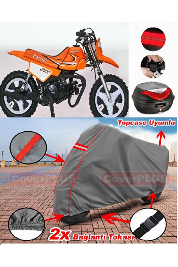 Kanuni Mini 50 Rear Bag Compatible Motor Tarpaulin Motorcycle Tarpaulin Red Stitched Gray