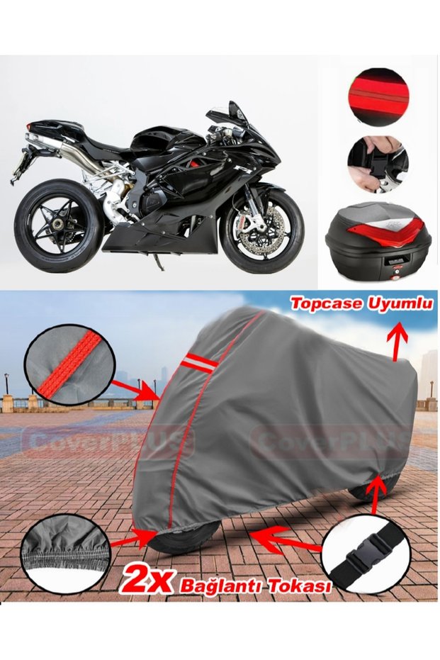 Mv Agusta F4 1000 R Rear Bag Compatible Motor Tarpaulin Motorcycle Tarpaulin Red Stitched Gray