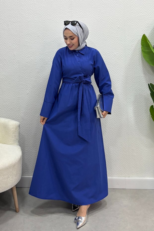 Women's Pamela Cotton Fabric Dress-Cobalt Blue