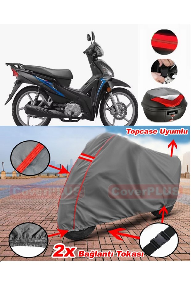 Steel Motor Xgj 100-7 Rear Case Compatible Motor Tarpaulin Motorcycle Tarpaulin Red Stitched Gray