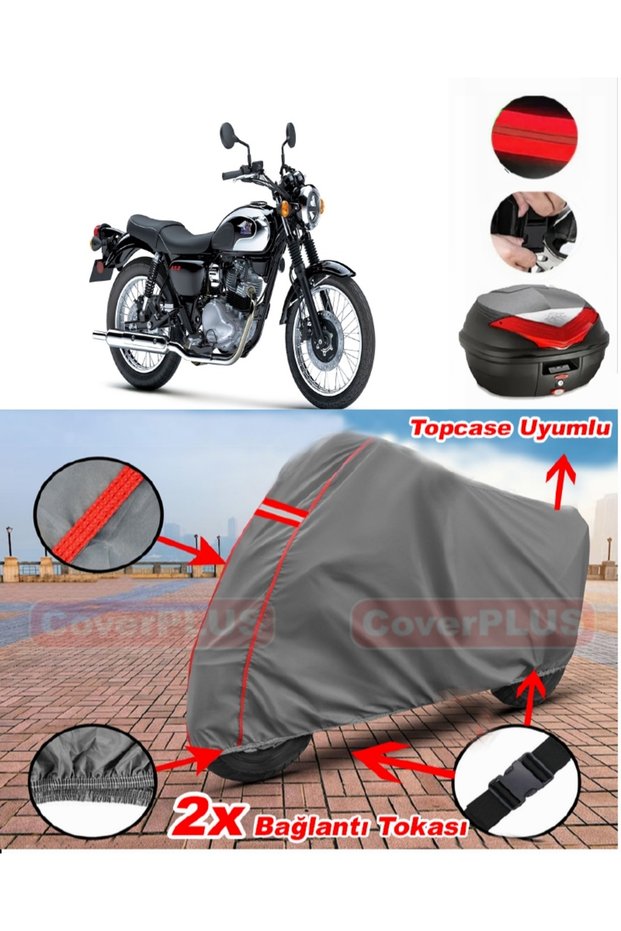 Kawasaki Meguro S1 Rear Bag Compatible Motor Tarpaulin Motorcycle Tarpaulin Red Stitched Gray