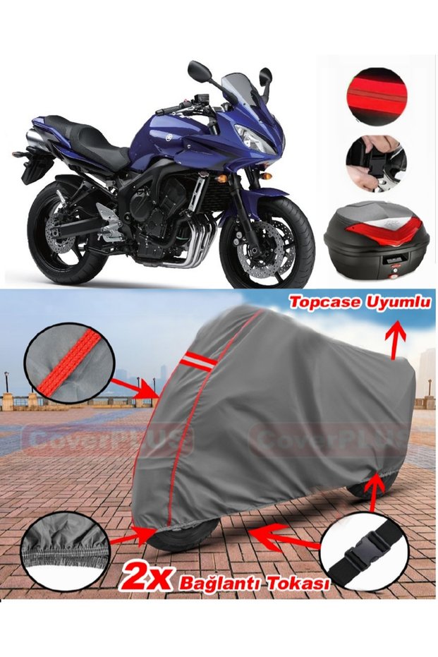 Yamaha Fz6 Fazer Rear Bag Compatible Motor Tarpaulin Motorcycle Tarpaulin Red Stitched Gray