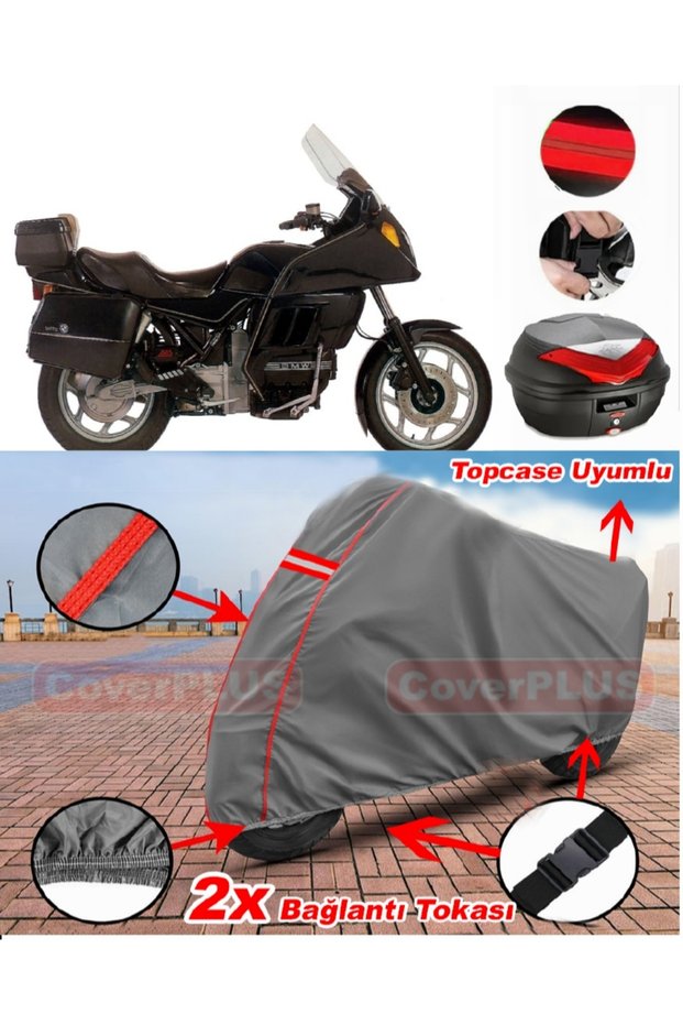 Bmw K 1100 Lt Rear Bag Compatible Motor Tarpaulin Motorcycle Tarpaulin Red Stitched Gray