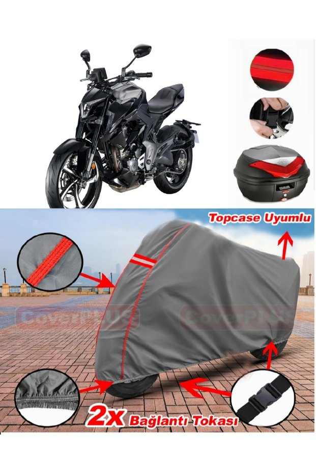 Zontes 350 R Rear Bag Compatible Motor Tarpaulin Motorcycle Tarpaulin Red Stitched Gray
