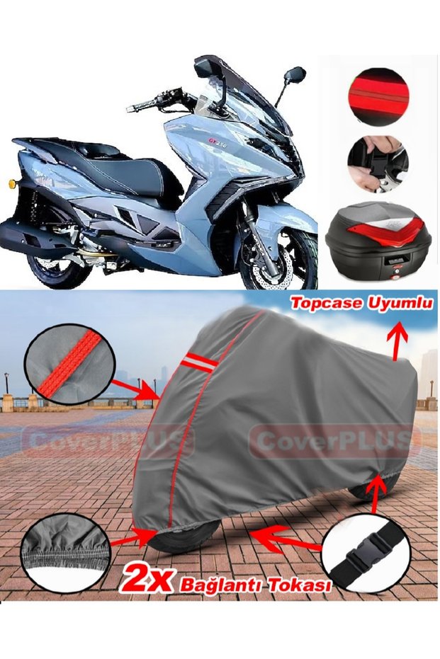 Arora Gt 250 Rear Bag Compatible Motor Tarpaulin Motorcycle Tarpaulin Red Stitched Gray