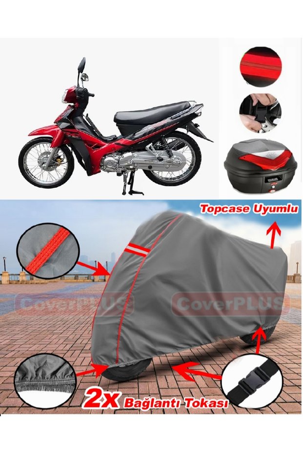 Steel Motor Angel 50 Rear Bag Compatible Motor Tarpaulin Motorcycle Tarpaulin Red Stitched Gray