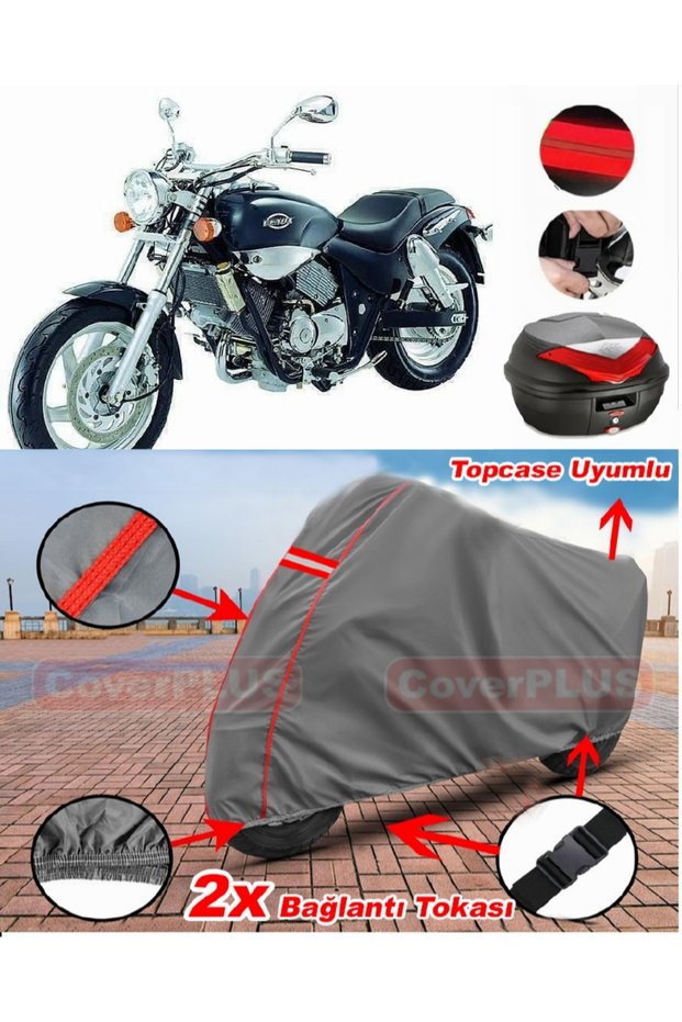 Kymco Venox 250 Rear Bag Compatible Motor Tarpaulin Motorcycle Tarpaulin Red Stitched Gray
