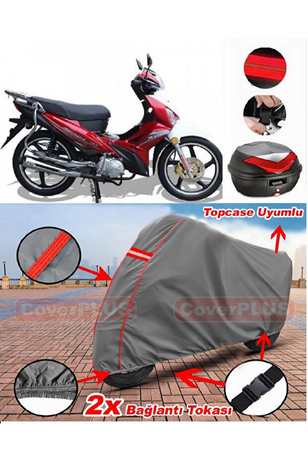 Arora Ar 100-62 Eagle Back Bag Compatible Motor Tarpaulin Motorcycle Tarpaulin Red Stitched Gray