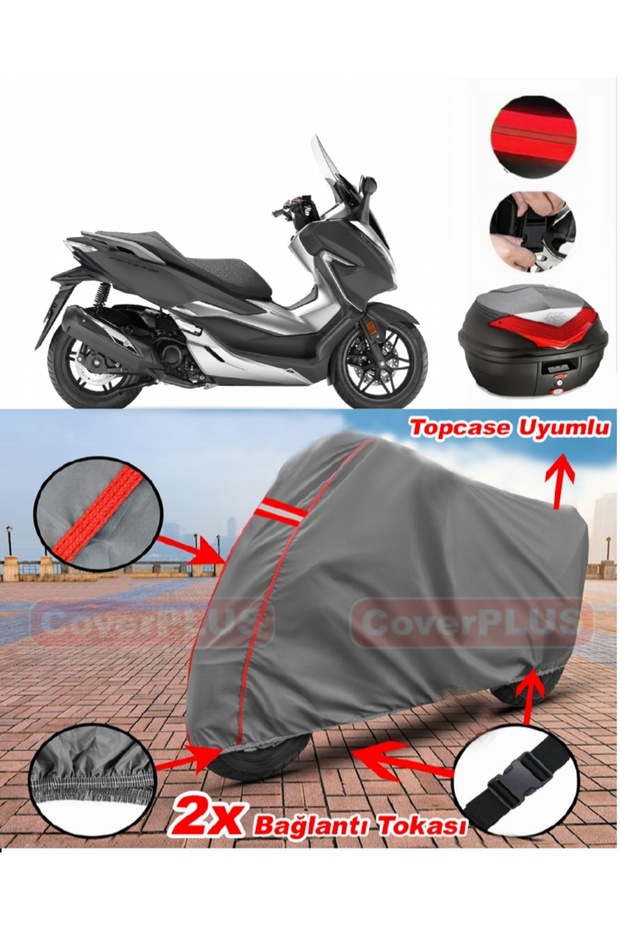 Honda Nss300 Forza Rear Bag Compatible Motor Tarpaulin Motorcycle Tarpaulin Red Stitched Gray