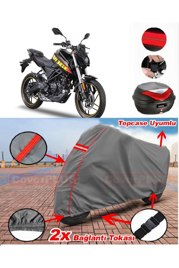 Voge 125 R Topcase Compatible Motor Tarpaulin Motorcycle Tarpaulin Red Stitched Gray