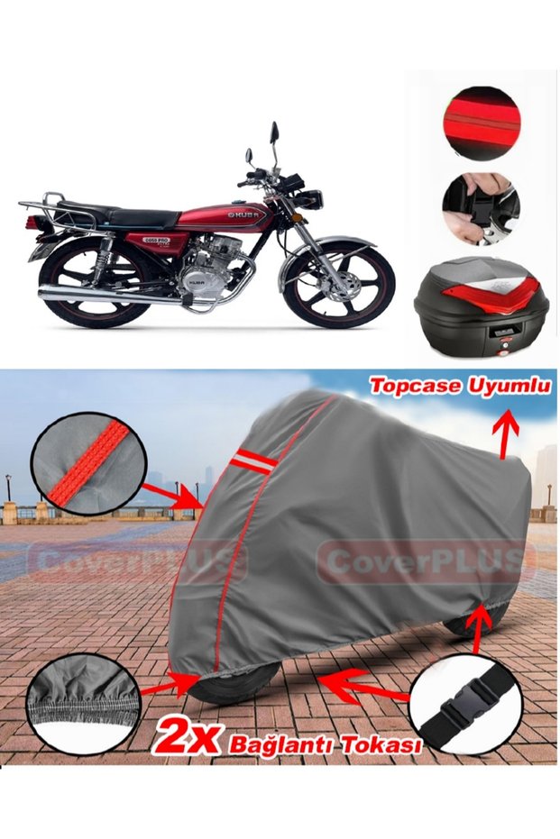 Kuba Cg150 Rear Bag Compatible Motor Tarpaulin Motorcycle Tarpaulin Red Stitched Gray