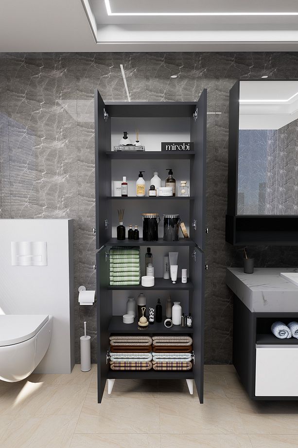 Furex 6 Raflı 4 Kapaklı Çok Amaçlı Banyo Dolabı Antrasit - 3