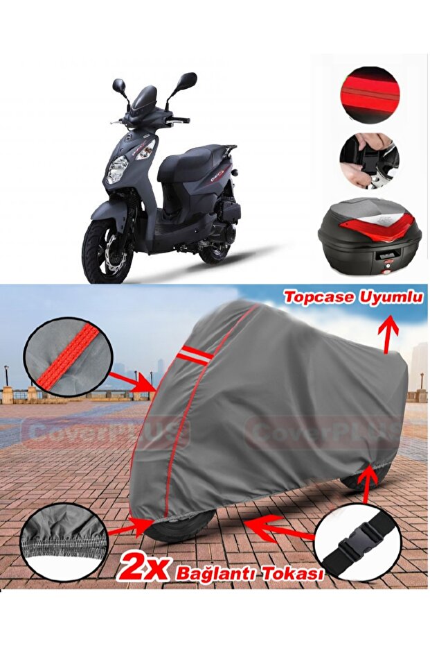 Sym Orbit Ii 125I Rear Bag Compatible Motor Tarpaulin Motorcycle Tarpaulin Red Stitched Gray