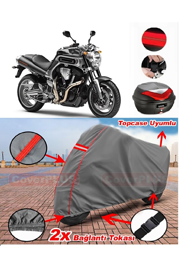 Yamaha Mt-01 Rear Case Compatible Motor Tarpaulin Motorcycle Tarpaulin Red Stitched Gray