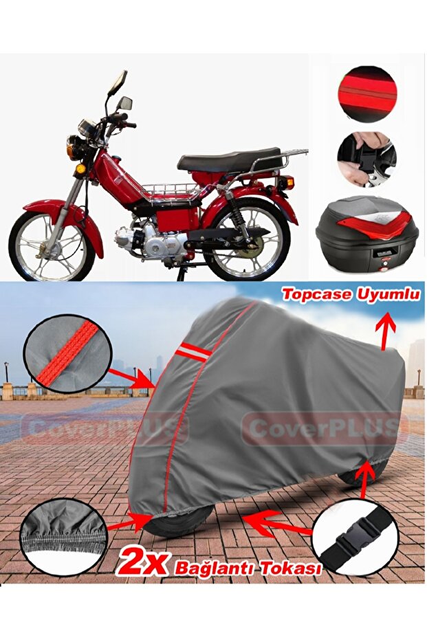 Bisan Star Rear Bag Compatible Engine Tarpaulin Motorcycle Tarpaulin Red Stitched Gray