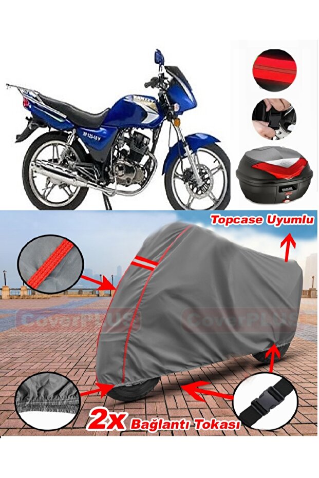 Ramzey Velocity 100 Rear Bag Compatible Engine Tarpaulin Motorcycle Tarpaulin Red Stitched Gray