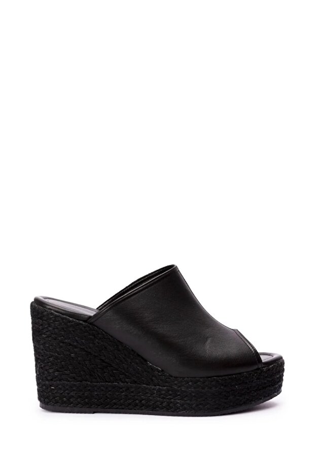 Women's Handmade Genuine Leather Straw Wedge Heel Slippers 6948