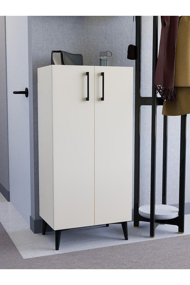 4 Raflı Kapaklı Ahşap Ayakkabılık | Modern Dresuar | Kiler Dolabı, Çok Amaçlı Dolap, Vizon, %100 MDF - 5