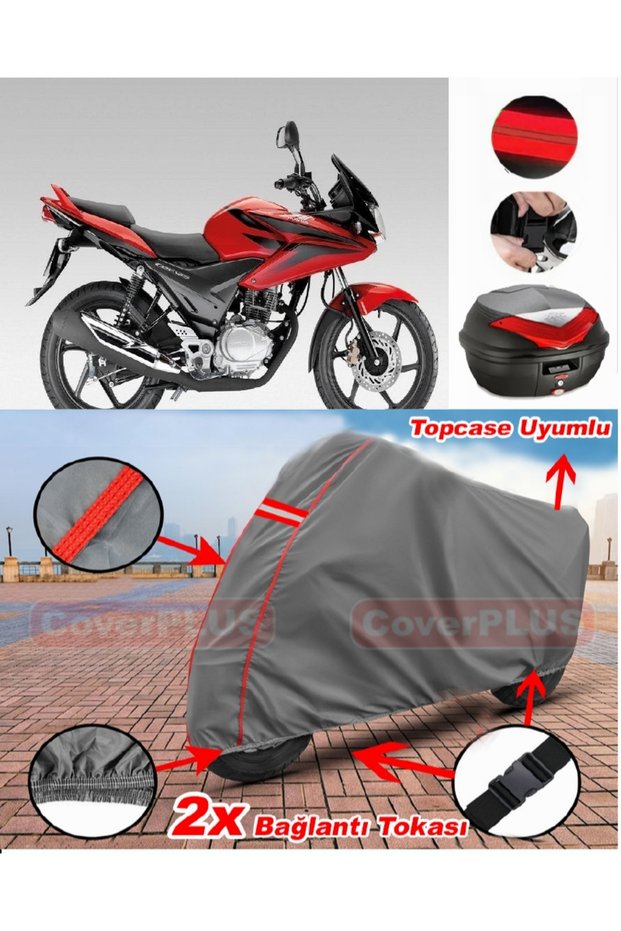 Honda Cbf 150 Rear Bag Compatible Motor Tarpaulin Motorcycle Tarpaulin Red Stitched Gray
