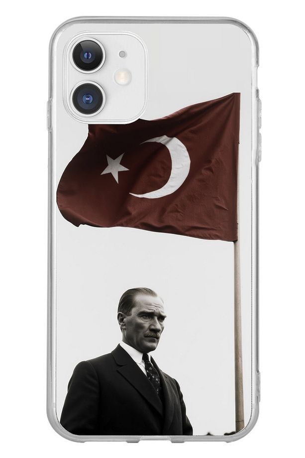 iPhone 11 Uyumlu Atatürk Bayrak Şeffaf Silikon Kılıf - 1