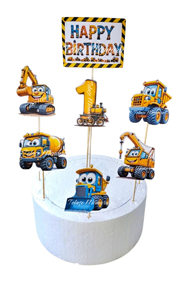 1 year old construction machinery birthday cake decoration - construction machinery cake decoration and birthday concept