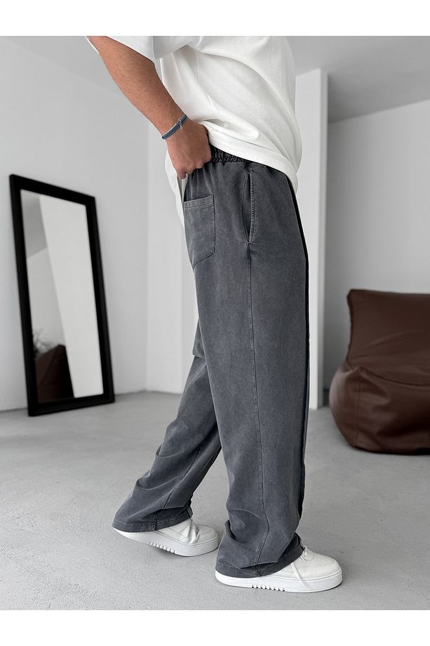 Siyah Dikişli Yıkamalı Baggy Eşofman PM-073 - 3