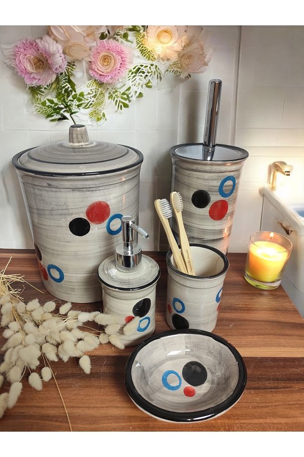 DARA COLLECTİON PUANTİYE DESEN 5'Lİ BANYO SETİ - 1