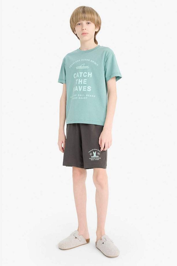 Erkek Çocuk Pijama Takımı Baskılı Kısa Kollu Üst Beli Lastikli Şort D9990a825sm - 1