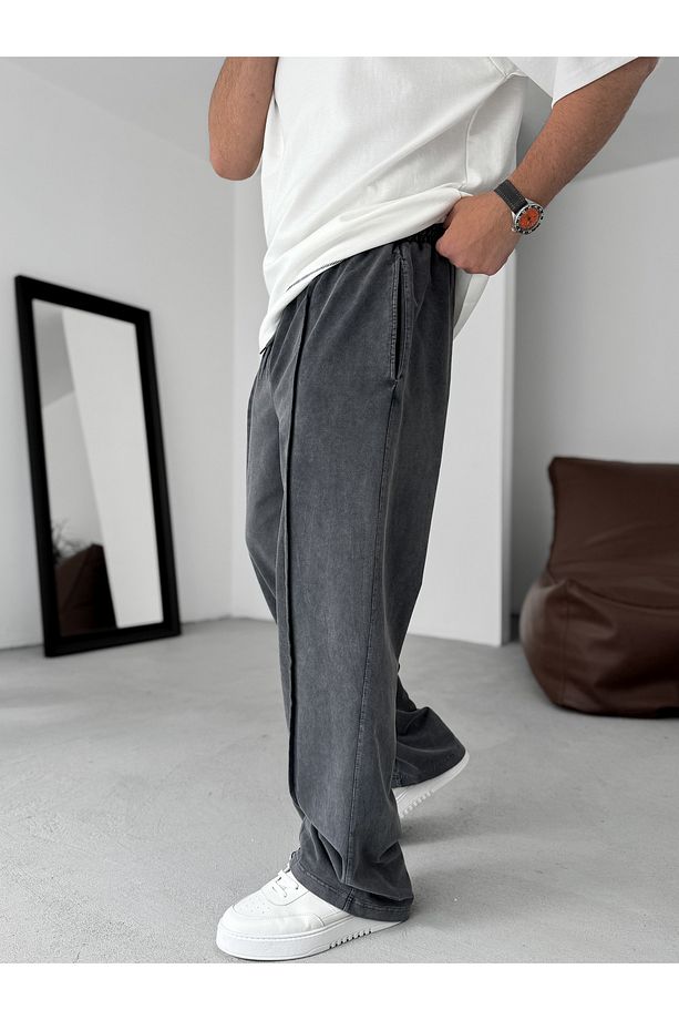 Siyah Dikişli Yıkamalı Baggy Eşofman PM-073 - 4