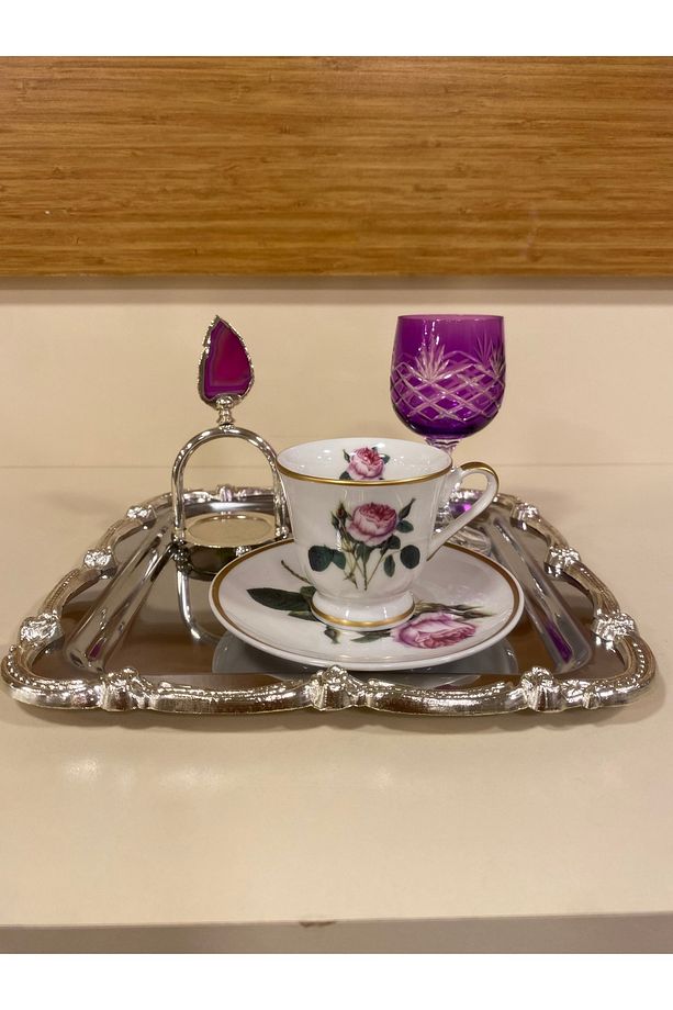 TEPSİ TEK KİŞİLİK KAHVE ÇAY SUNUM KARE GÜMÜŞ 24X24 CM - 7