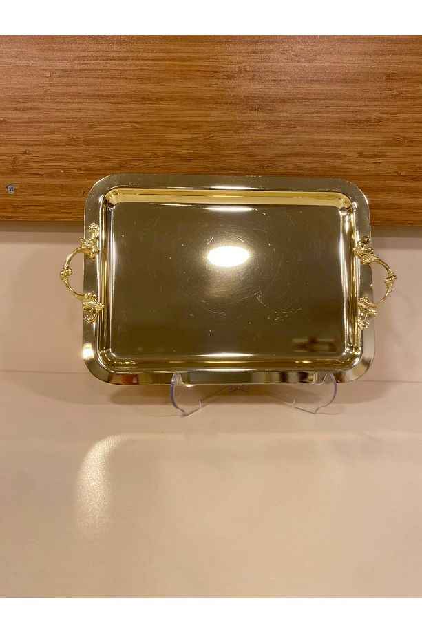 TEPSİ TEK KİŞİLİK KAHVE SUNUM ALTIN PİRİNÇ 22X16 CM - 5