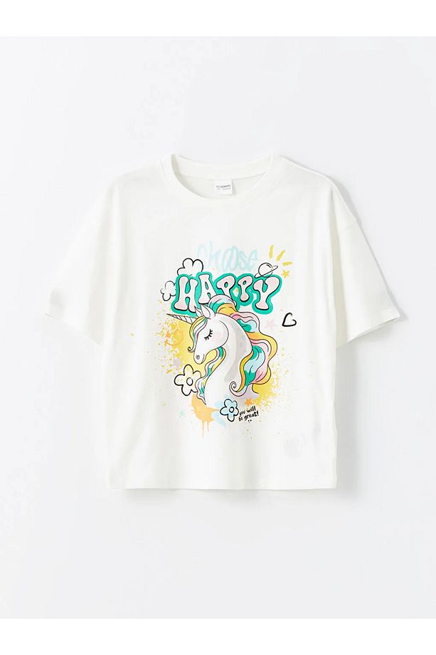 LCW Kids Ekru Bisiklet Yaka Kız Çocuk Şortlu Pijama Takımı - 2