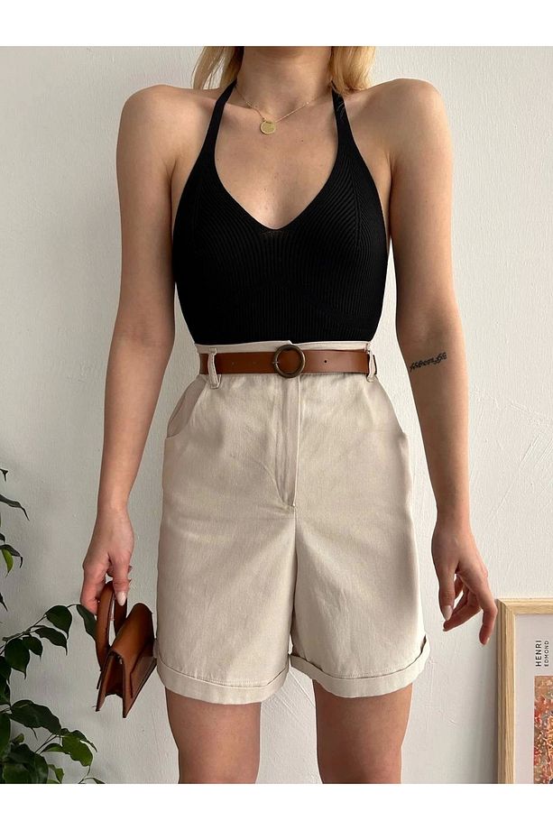 Gabardin kumaş şort - 3
